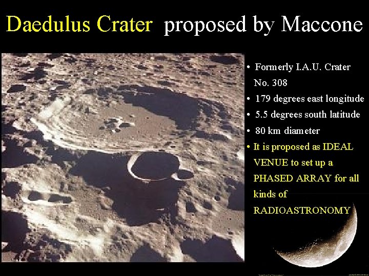 Daedulus Crater proposed by Maccone • Formerly I. A. U. Crater No. 308 100