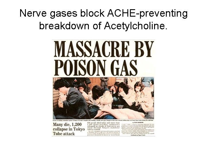 Nerve gases block ACHE-preventing breakdown of Acetylcholine. 
