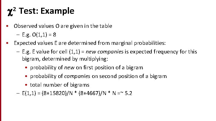  2 Test: Example • Observed values O are given in the table –