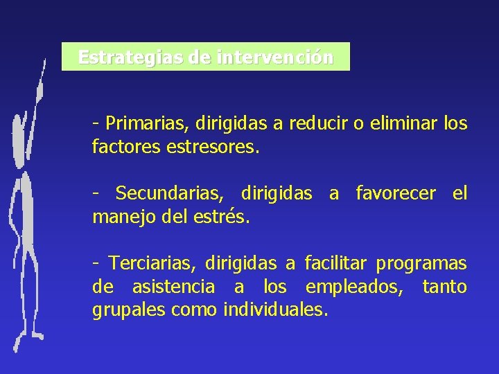 Estrategias de intervención - Primarias, dirigidas a reducir o eliminar los factores estresores. -