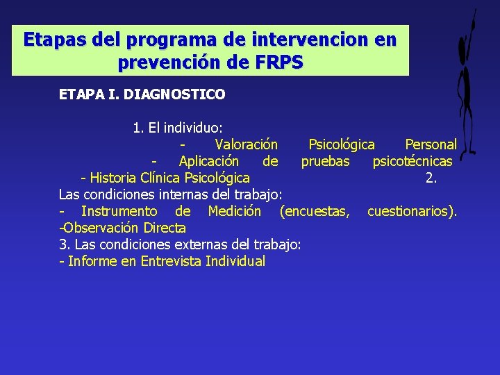 Etapas del programa de intervencion en prevención de FRPS ETAPA I. DIAGNOSTICO 1. El