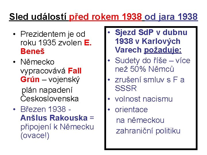 Sled událostí před rokem 1938 od jara 1938 • Prezidentem je od roku 1935