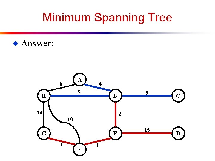 Minimum Spanning Tree l Answer: A 6 4 5 H 14 C 2 10
