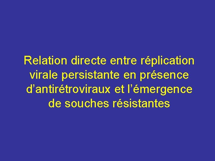 Relation directe entre réplication virale persistante en présence d’antirétroviraux et l’émergence de souches résistantes