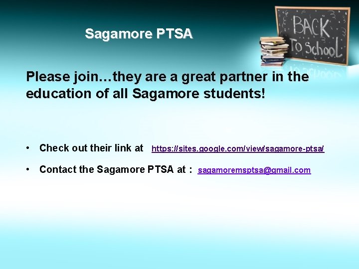 Sagamore PTSA Please join…they are a great partner in the education of all Sagamore