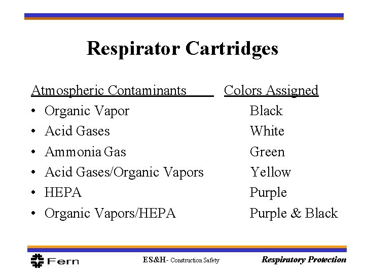 Respirator Cartridges Atmospheric Contaminants • Organic Vapor • Acid Gases • Ammonia Gas •