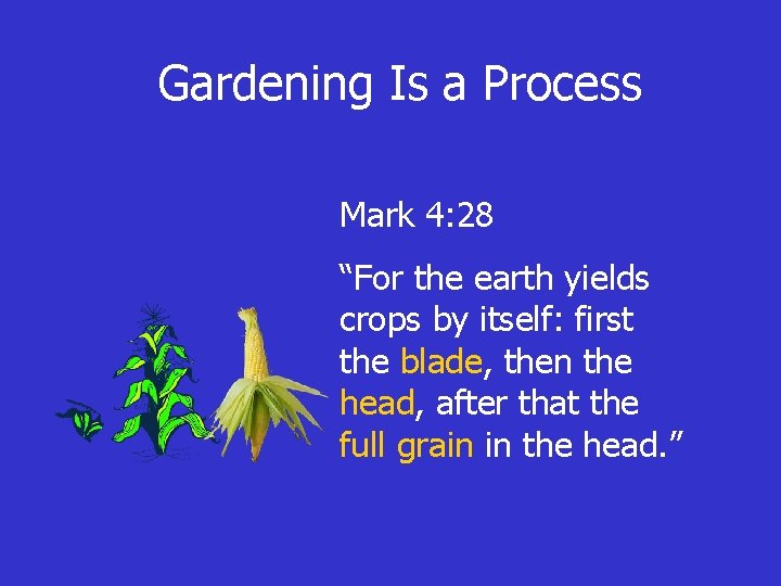 Gardening Is a Process Mark 4: 28 “For the earth yields crops by itself: