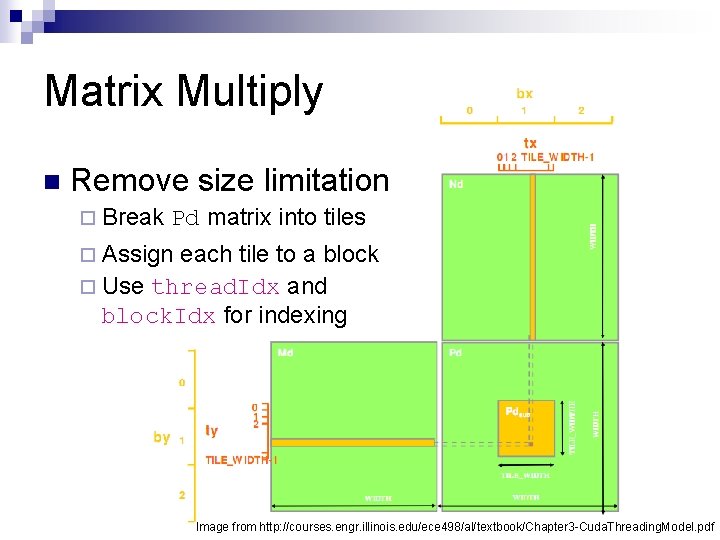 Matrix Multiply n Remove size limitation ¨ Break Pd matrix into tiles ¨ Assign