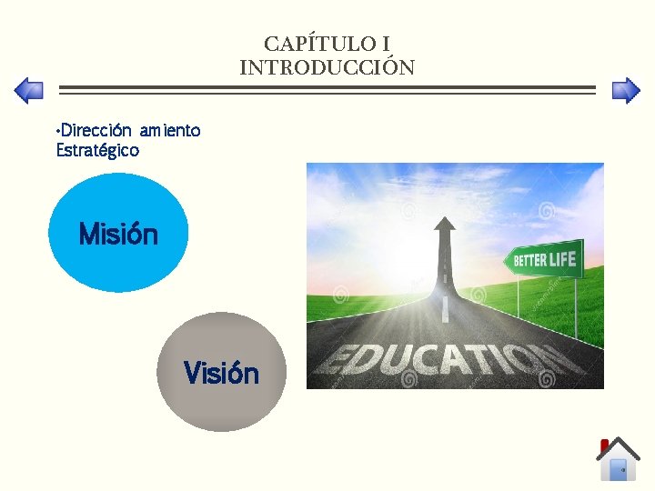 CAPÍTULO I INTRODUCCIÓN • Dirección amiento Estratégico Misión Visión 