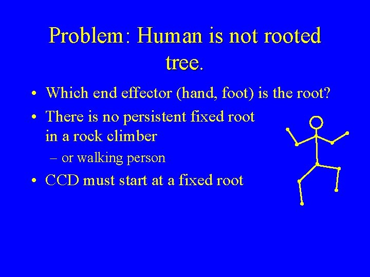 Problem: Human is not rooted tree. • Which end effector (hand, foot) is the