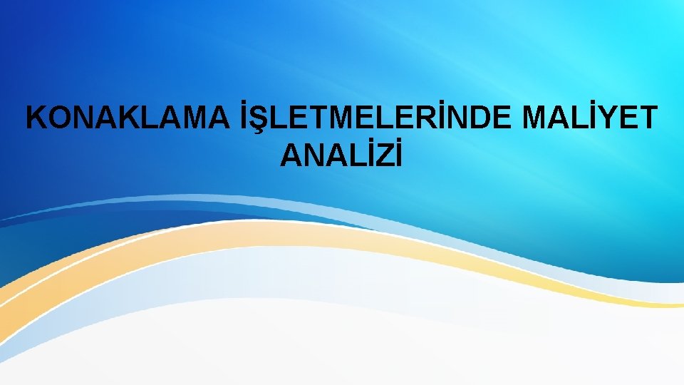 KONAKLAMA İŞLETMELERİNDE MALİYET ANALİZİ 