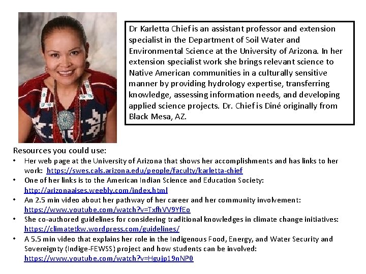 Dr Karletta Chief is an assistant professor and extension specialist in the Department of