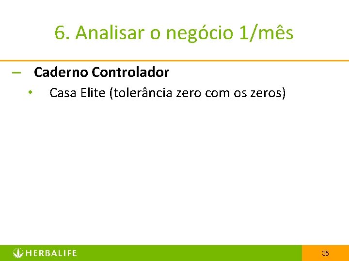 6. Analisar o negócio 1/mês – Caderno Controlador • Casa Elite (tolerância zero com