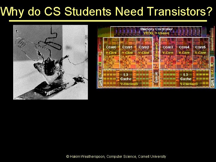 Why do CS Students Need Transistors? © Hakim Weatherspoon, Computer Science, Cornell University Why do CS Students Need Transistors? © Hakim Weatherspoon, Computer Science, Cornell University