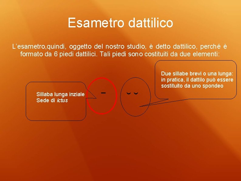 Esametro dattilico L’esametro, quindi, oggetto del nostro studio, è detto dattilico, perché è formato