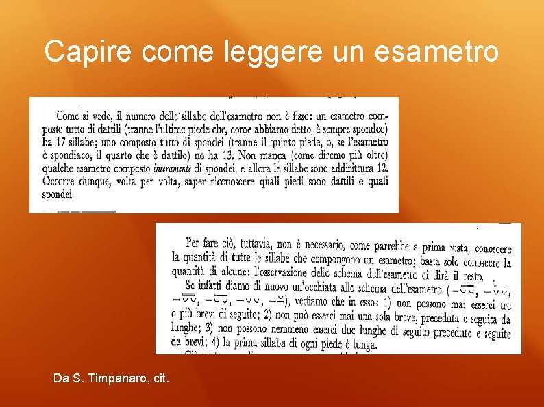 Capire come leggere un esametro Da S. Timpanaro, cit. 