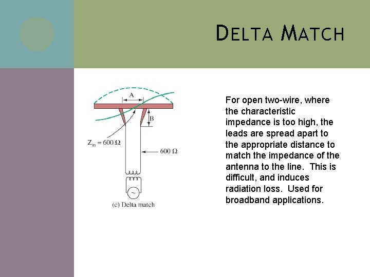 D ELTA M ATCH For open two-wire, where the characteristic impedance is too high,