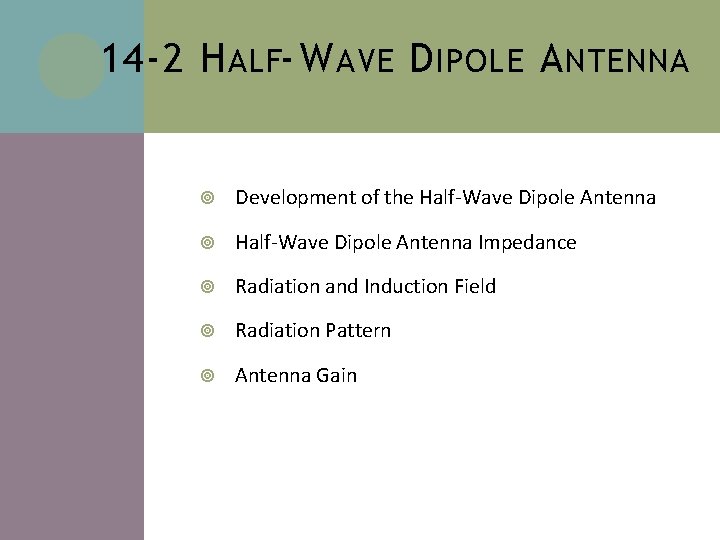14 -2 H ALF- W AVE D IPOLE A NTENNA Development of the Half-Wave
