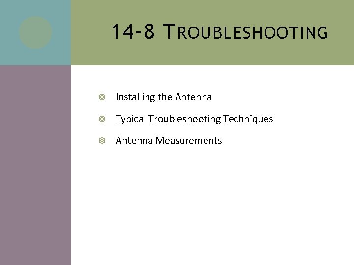 14 -8 T ROUBLESHOOTING Installing the Antenna Typical Troubleshooting Techniques Antenna Measurements 