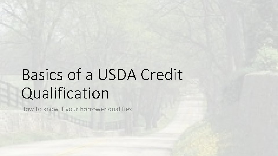 Basics of a USDA Credit Qualification How to know if your borrower qualifies Basics of a USDA Credit Qualification How to know if your borrower qualifies