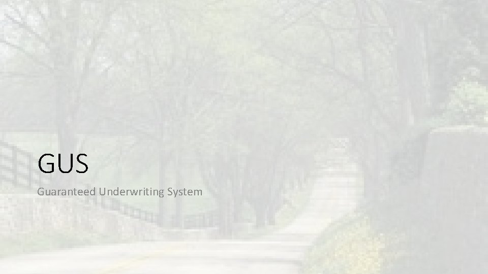GUS Guaranteed Underwriting System GUS Guaranteed Underwriting System