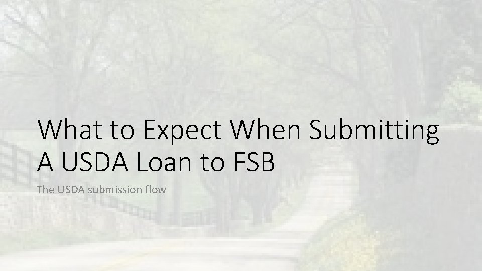 What to Expect When Submitting A USDA Loan to FSB The USDA submission flow What to Expect When Submitting A USDA Loan to FSB The USDA submission flow
