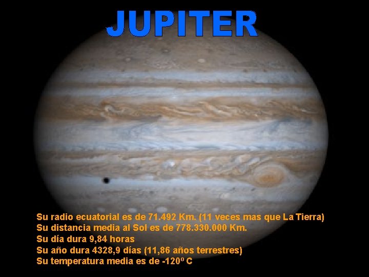 Su radio ecuatorial es de 71. 492 Km. (11 veces mas que La Tierra)