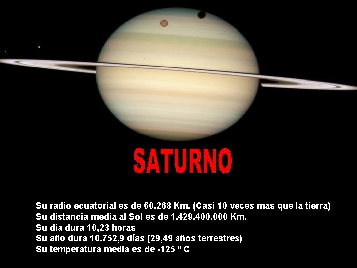 Su radio ecuatorial es de 60. 268 Km. (Casi 10 veces mas que la