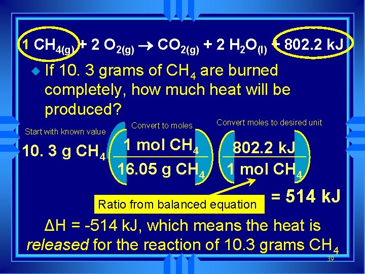 1 CH 4(g) + 2 O 2(g) ® CO 2(g) + 2 H 2