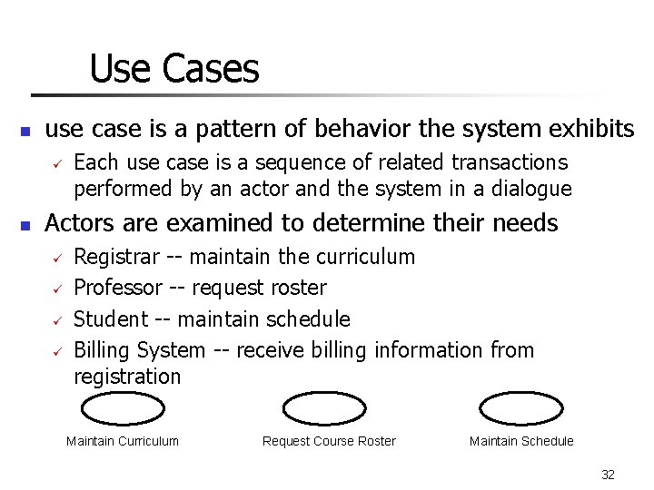 Use Cases n use case is a pattern of behavior the system exhibits ü