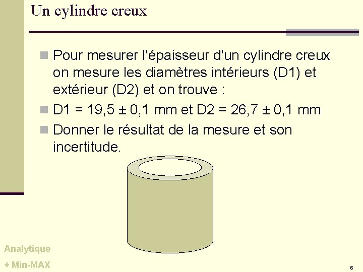 Un cylindre creux n Pour mesurer l'épaisseur d'un cylindre creux on mesure les diamètres