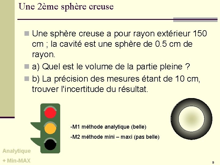 Une 2ème sphère creuse n Une sphère creuse a pour rayon extérieur 150 cm