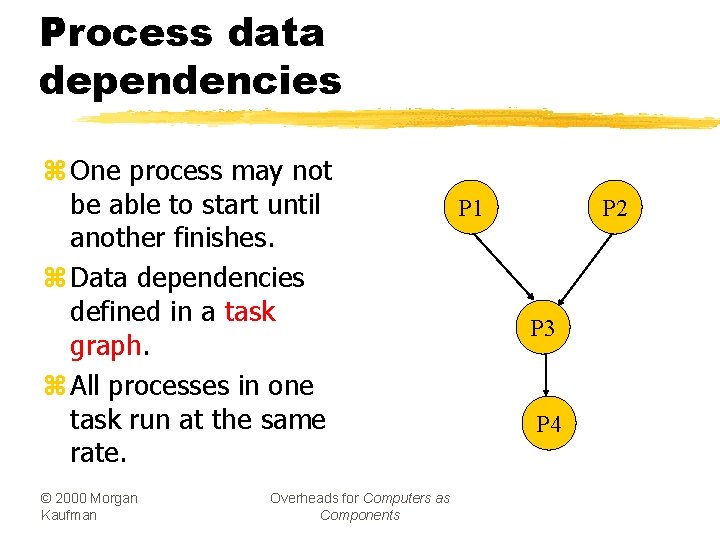 Process data dependencies z One process may not be able to start until another