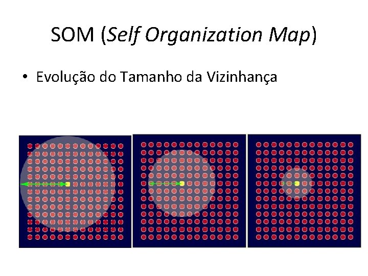 SOM (Self Organization Map) • Evolução do Tamanho da Vizinhança 