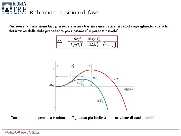 Richiamo: transizioni di fase Per avere la transizione bisogna superare una barriera energetica (si