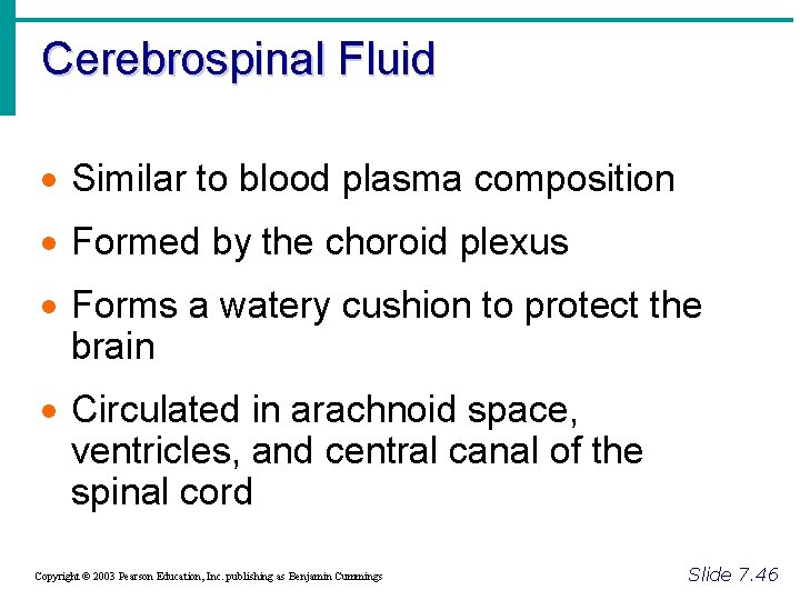 Cerebrospinal Fluid · Similar to blood plasma composition · Formed by the choroid plexus