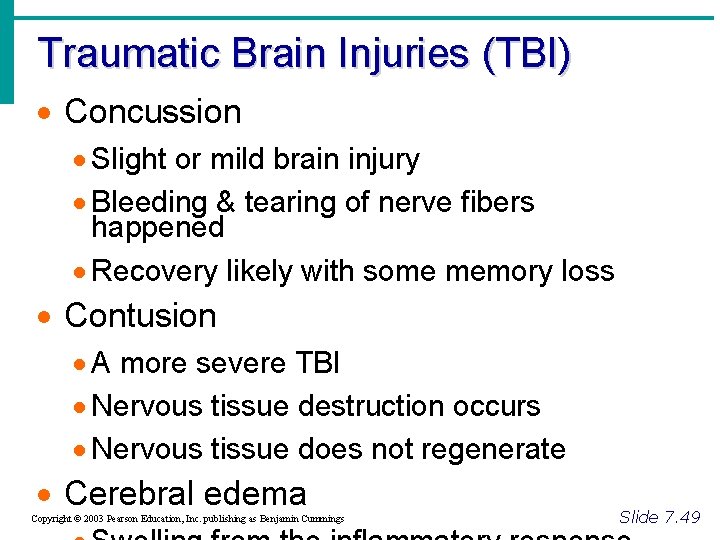 Traumatic Brain Injuries (TBI) · Concussion · Slight or mild brain injury · Bleeding