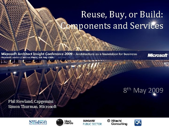 Reuse, Buy, or Build: Components and Services 8 th May 2009 Phil Rowland, Capgemini