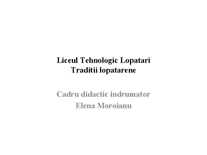 Liceul Tehnologic Lopatari Traditii lopatarene Cadru didactic indrumator Elena Moroianu 