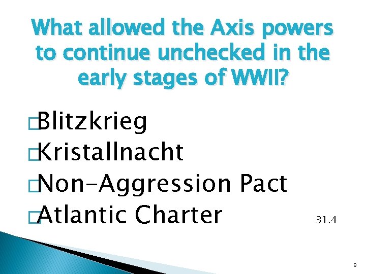 What allowed the Axis powers to continue unchecked in the early stages of WWII?