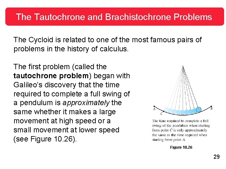 The Tautochrone and Brachistochrone Problems The Cycloid is related to one of the most The Tautochrone and Brachistochrone Problems The Cycloid is related to one of the most