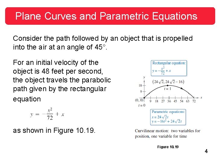 Plane Curves and Parametric Equations Consider the path followed by an object that is Plane Curves and Parametric Equations Consider the path followed by an object that is