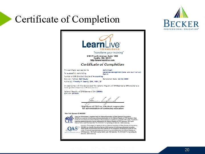 Certificate of Completion 20 