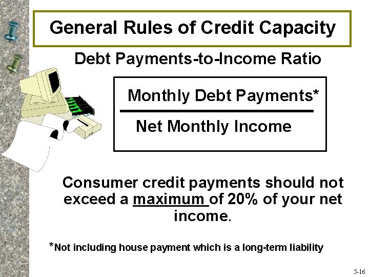 General Rules of Credit Capacity Debt Payments-to-Income Ratio Monthly Debt Payments* Net Monthly Income