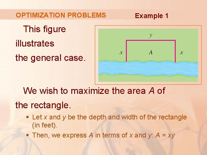 OPTIMIZATION PROBLEMS Example 1 This figure illustrates the general case. We wish to maximize