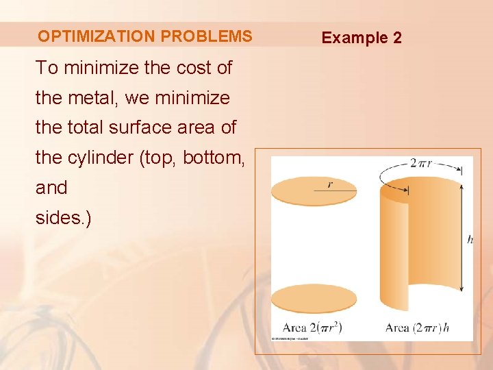 OPTIMIZATION PROBLEMS To minimize the cost of the metal, we minimize the total surface