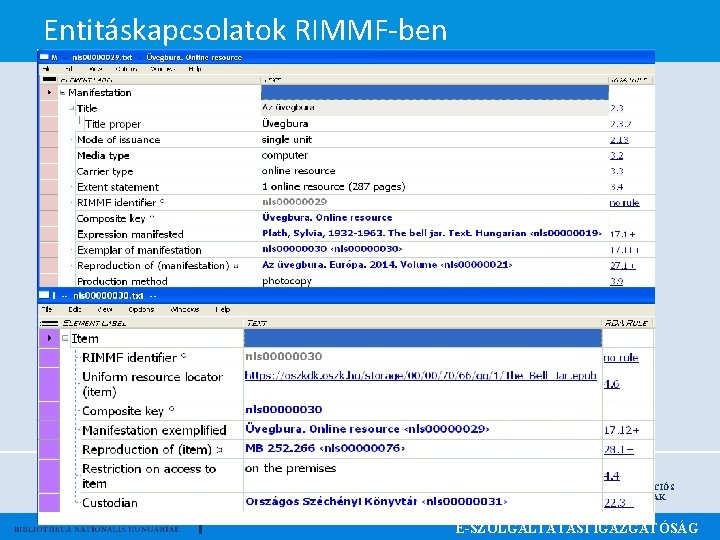 Entitáskapcsolatok RIMMF-ben DANCS SZABOLCS, OSZK, FŐTANÁCSOS A HITELES DIGITÁLIS MÁSOLAT A KÖNYVTÁROS SZEMÉVEL „…