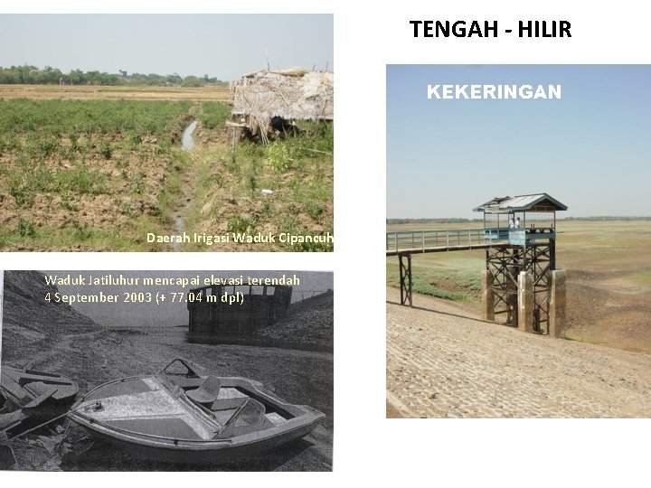 TENGAH - HILIR KEKERINGAN Daerah Irigasi Waduk Cipancuh Waduk Jatiluhur mencapai elevasi terendah 4