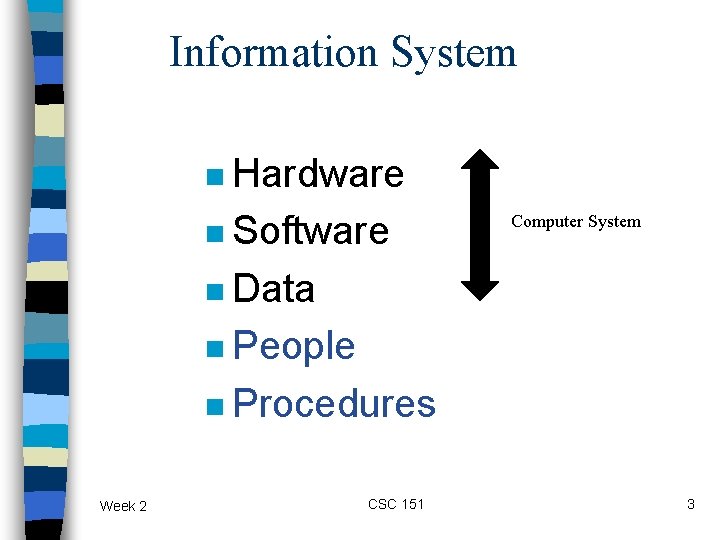Information System n Hardware n Software Computer System n Data n People n Procedures