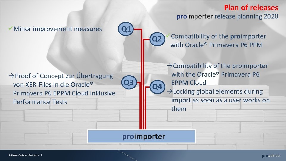 Plan of releases proimporter release planning 2020 Minor improvement measures Q 1 Q 2